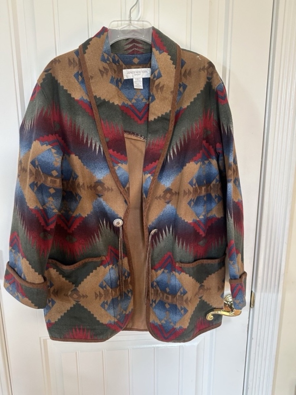Jones New York Coat Women Small Brown Southwestern Native Cowgirl Aztec Barn